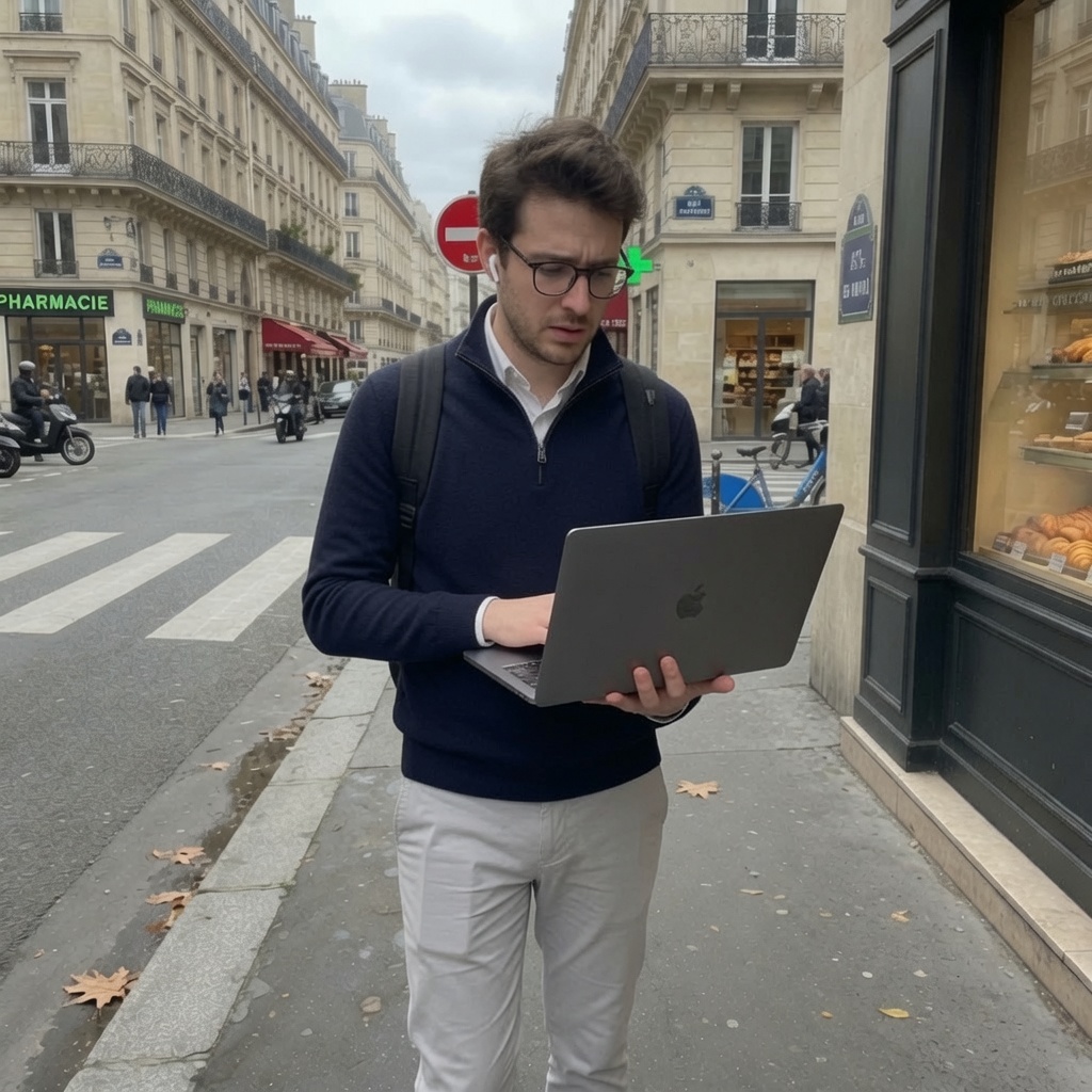 The AI agents are working, but the person is forced to keep the Mac open while walking